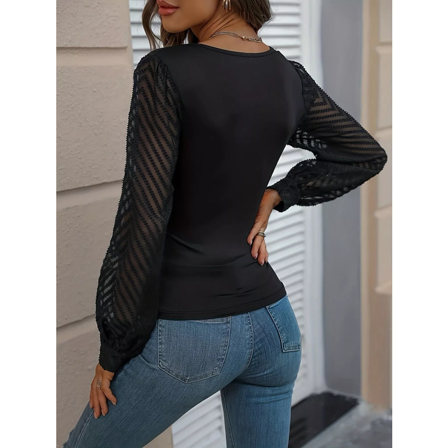 Sheer Chevron Long Sleeve Blouse Apparel and Accessories