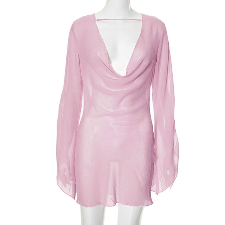 Sheer Chiffon Plunge Mini Dress Apparel and Accessories
