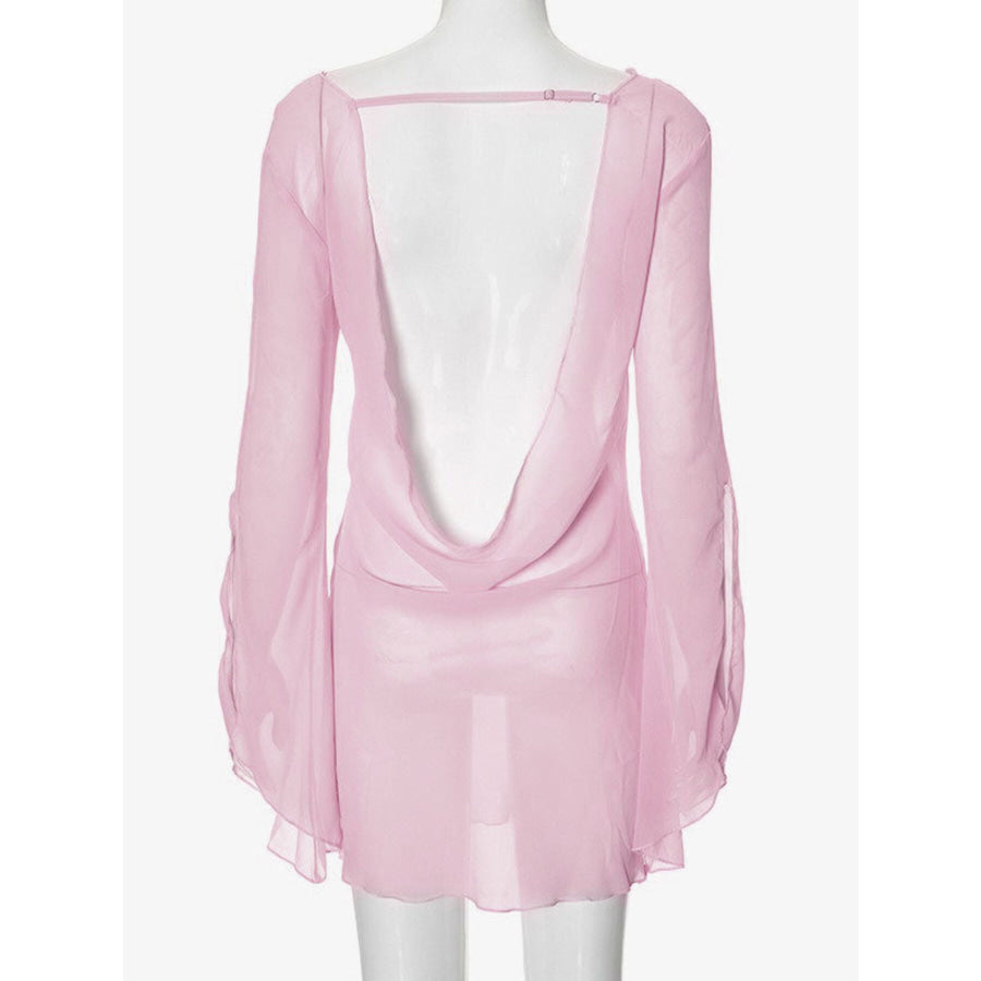 Sheer Chiffon Plunge Mini Dress Apparel and Accessories