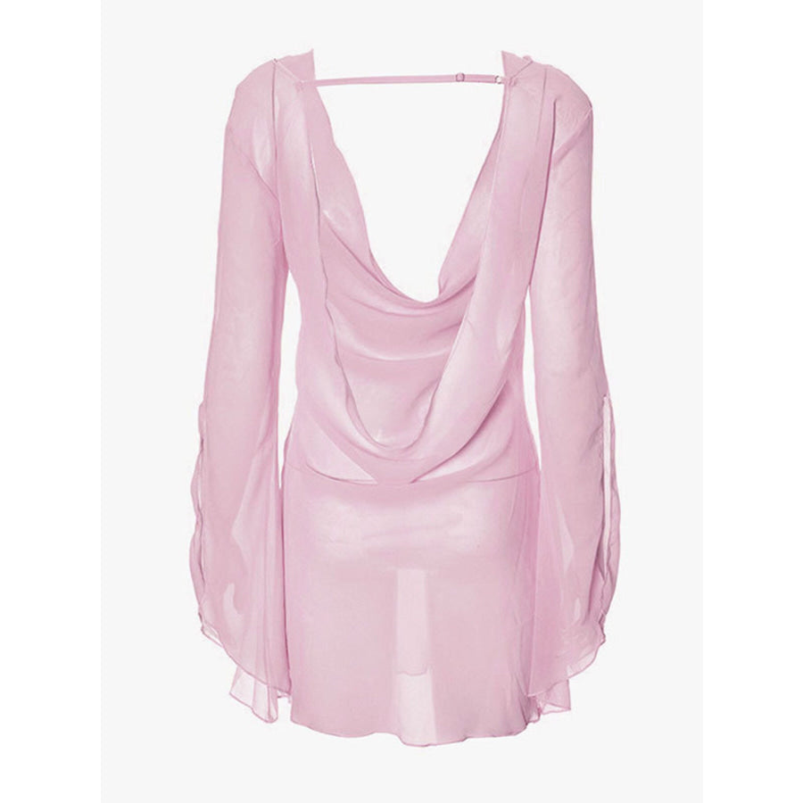 Sheer Chiffon Plunge Mini Dress Apparel and Accessories