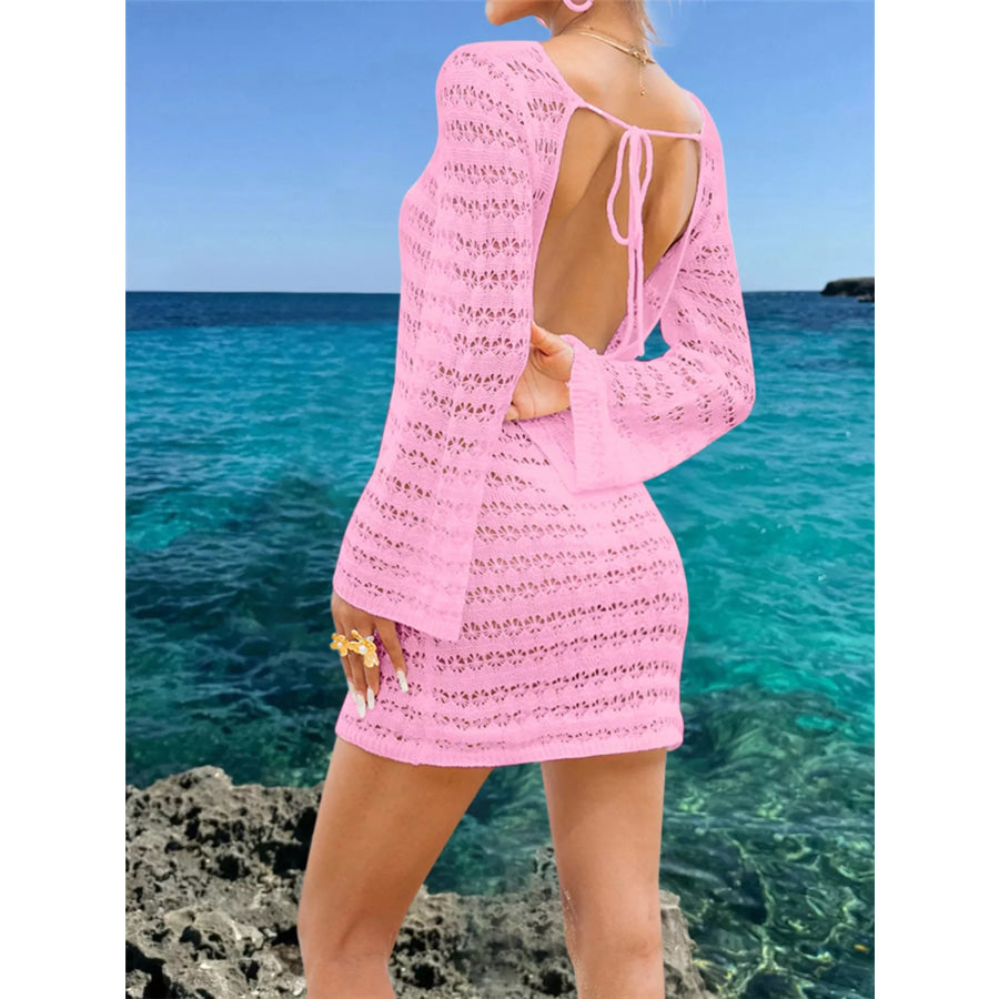 Sheer Crochet Knit Mini Cover Up Dress Apparel and Accessories