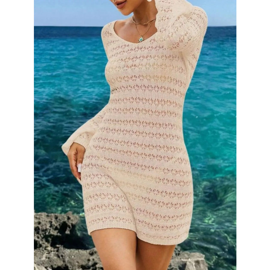 Sheer Crochet Knit Mini Cover Up Dress Apparel and Accessories