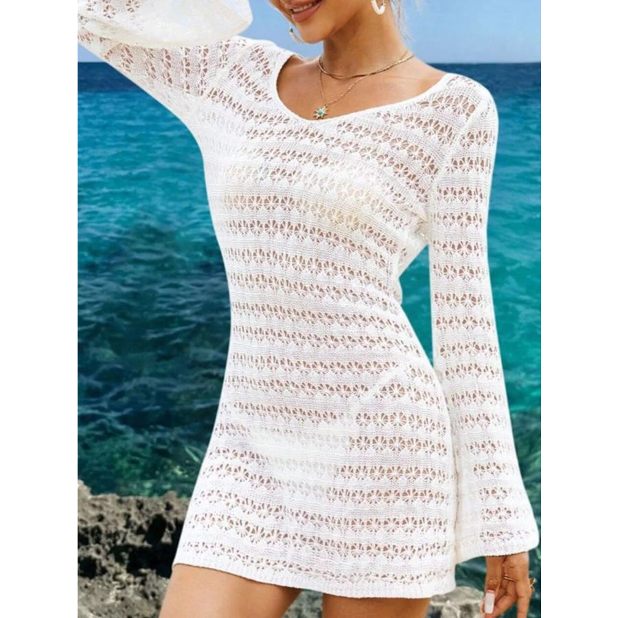 Sheer Crochet Knit Mini Cover Up Dress Apparel and Accessories