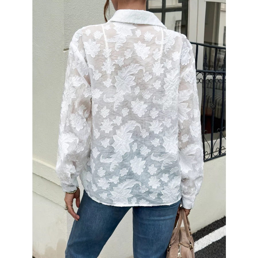 Sheer Floral Button Up Shirt Apparel and Accessories