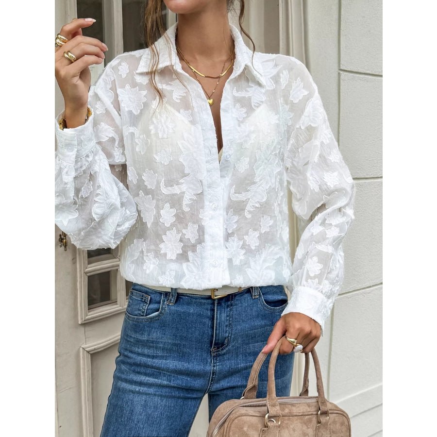 Sheer Floral Button Up Shirt Apparel and Accessories