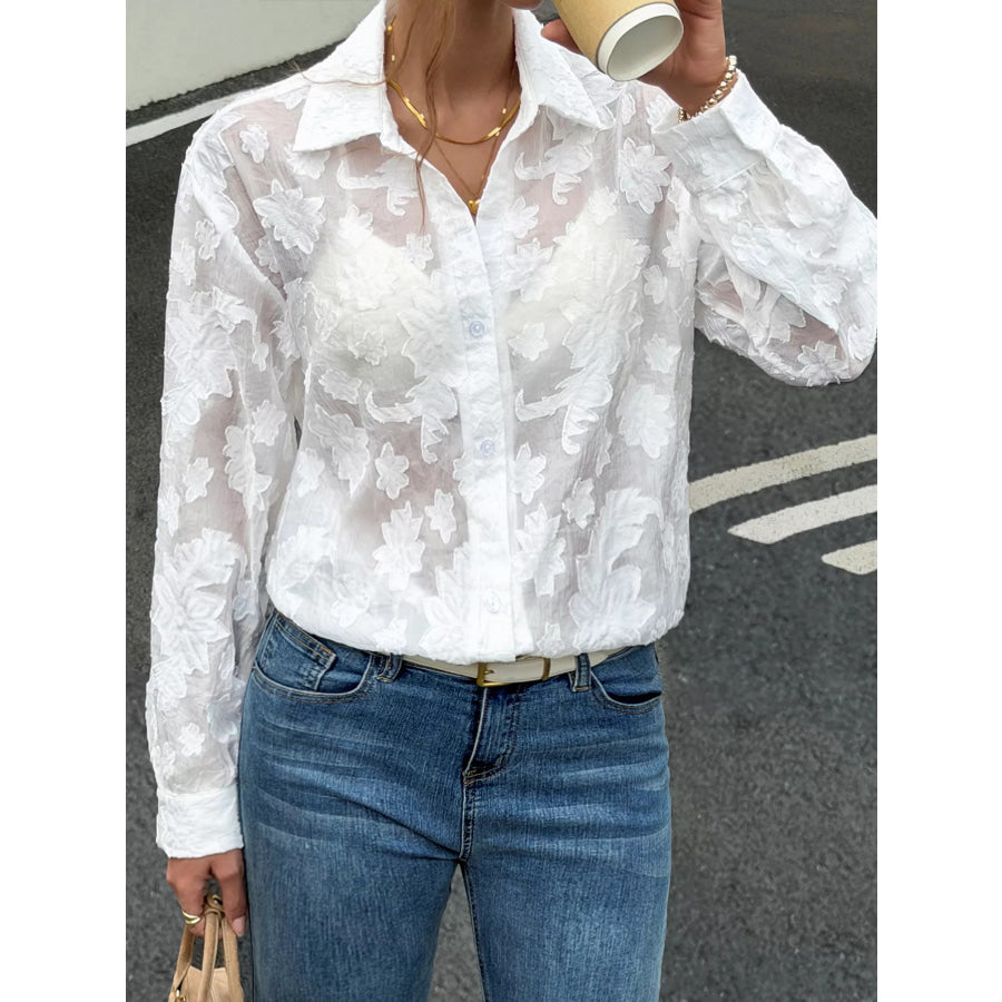 Sheer Floral Button Up Shirt Apparel and Accessories
