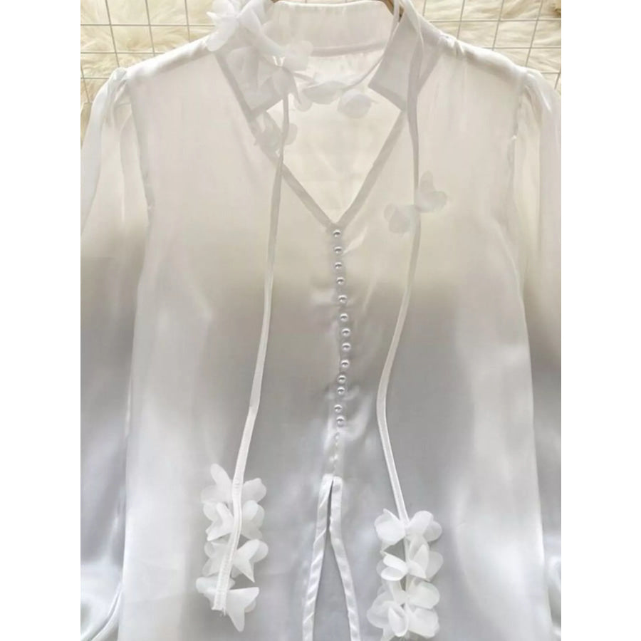 Sheer Floral Embellished Shirt Apparel and Accessories