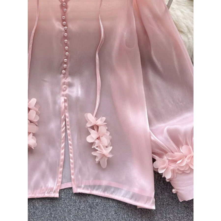 Sheer Floral Embellished Shirt Apparel and Accessories