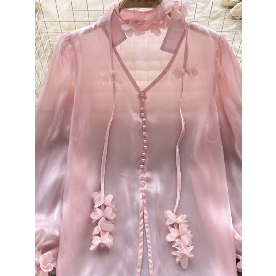 Sheer Floral Embellished Shirt Apparel and Accessories