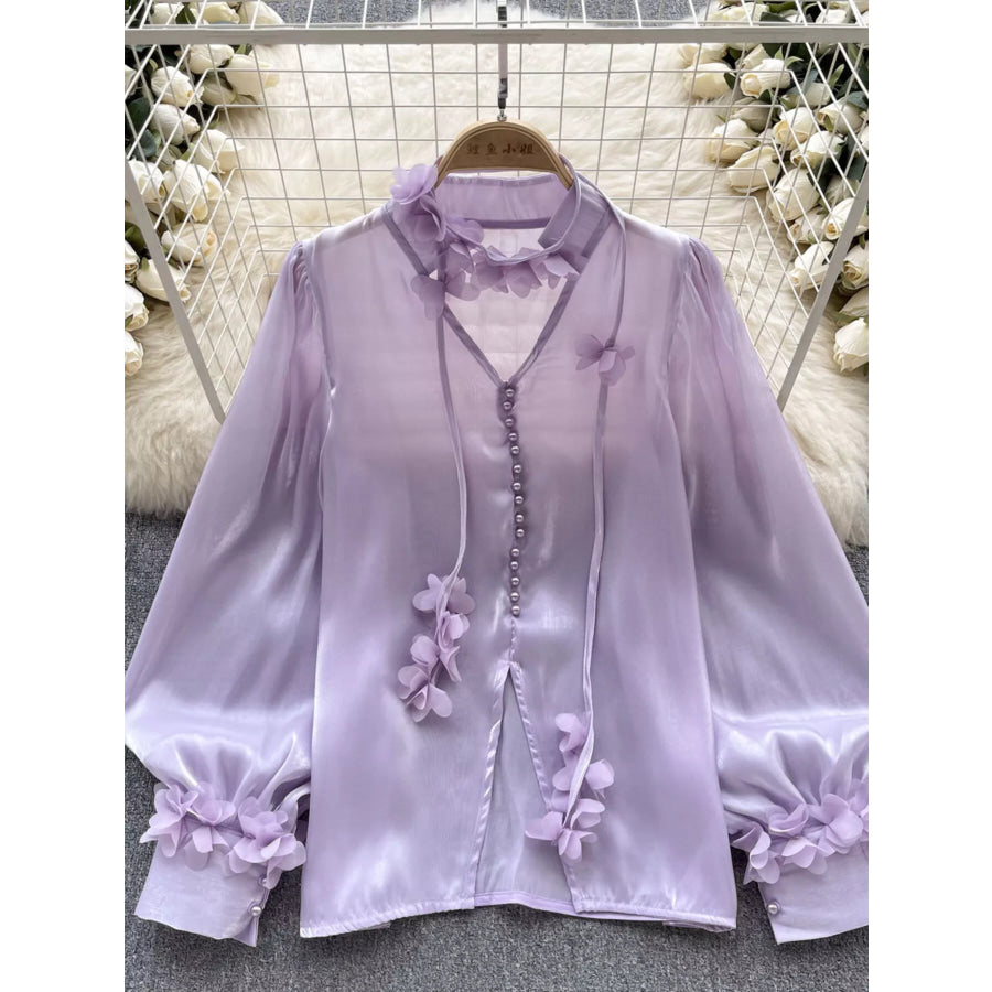 Sheer Floral Embellished Shirt Apparel and Accessories