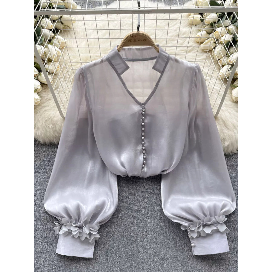 Sheer Floral Embellished Shirt Apparel and Accessories