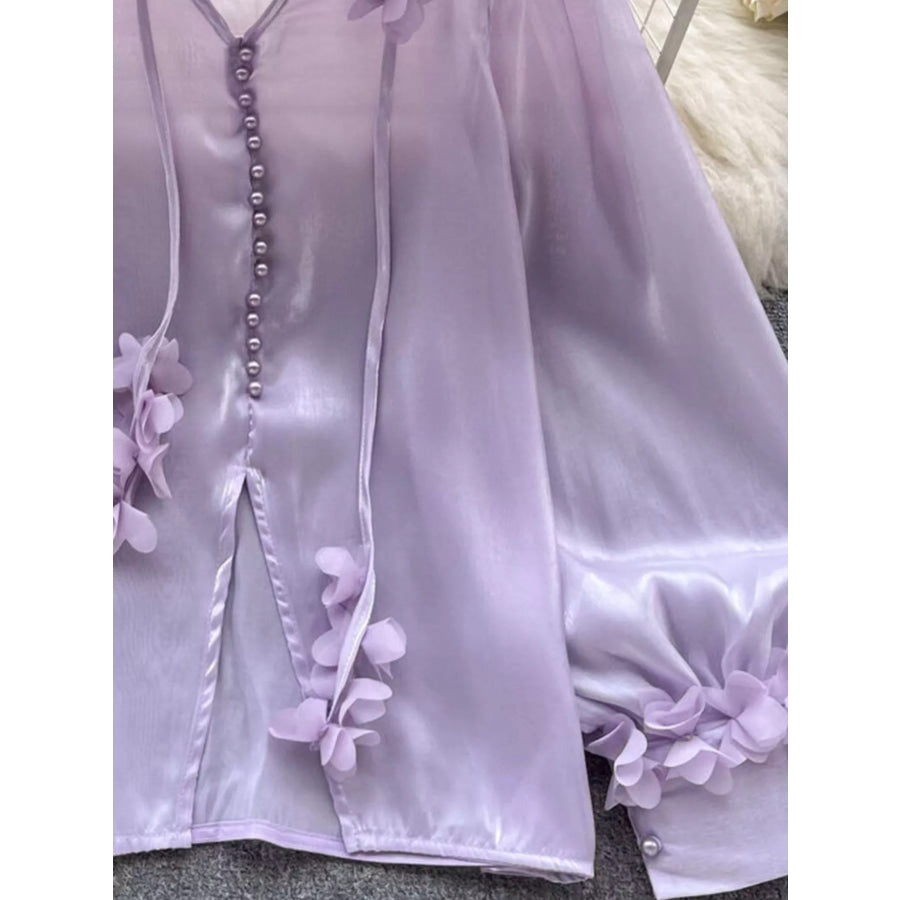 Sheer Floral Embellished Shirt Apparel and Accessories