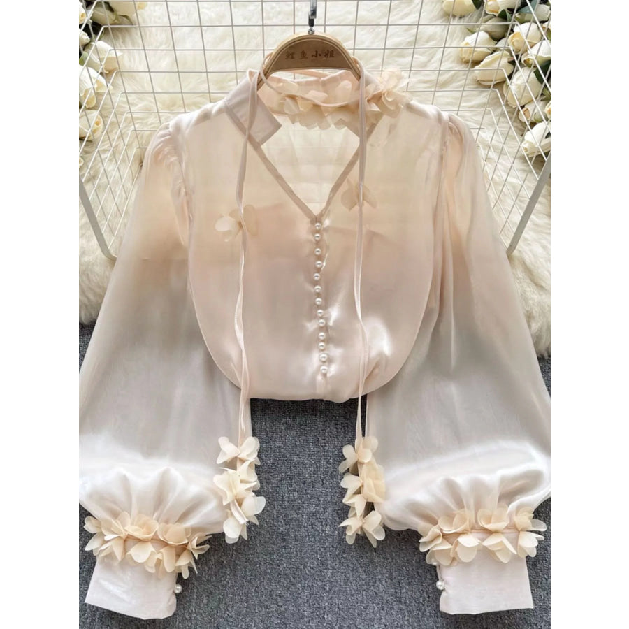 Sheer Floral Embellished Shirt Apparel and Accessories