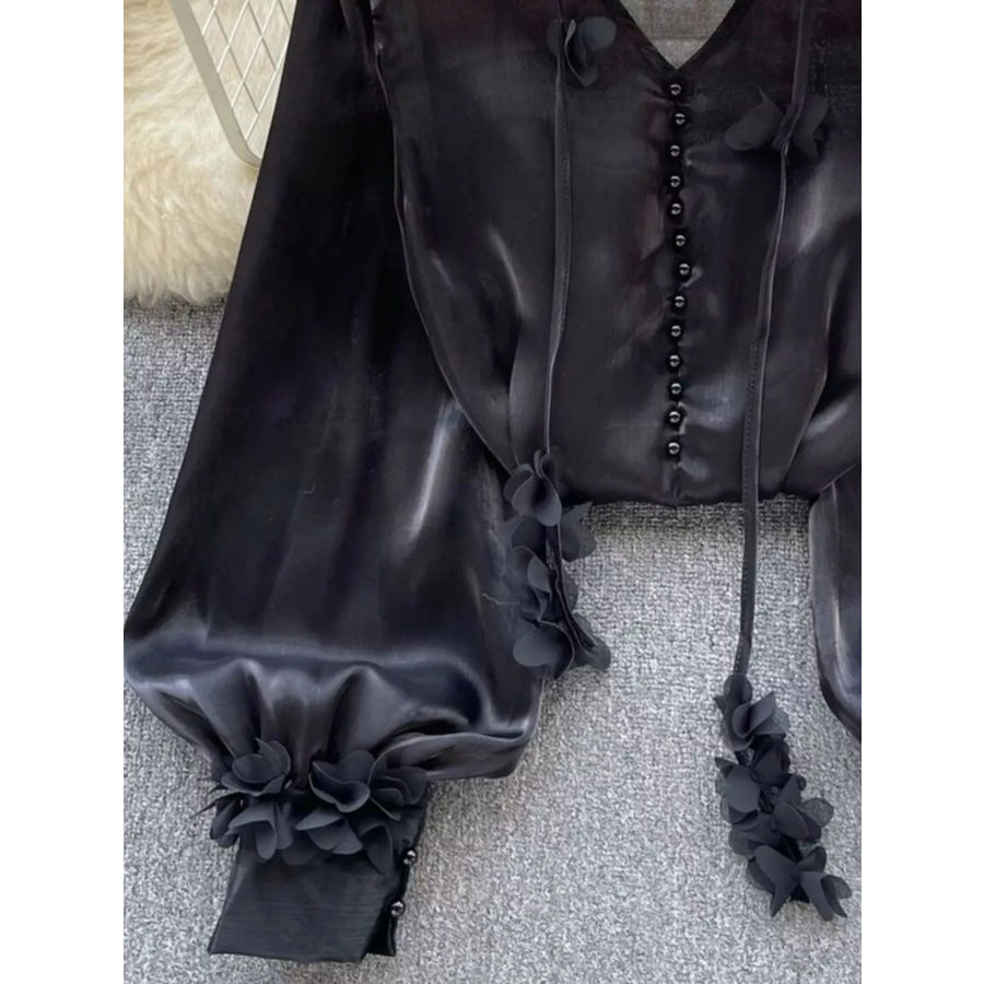 Sheer Floral Embellished Shirt Black / One Size Apparel and Accessories