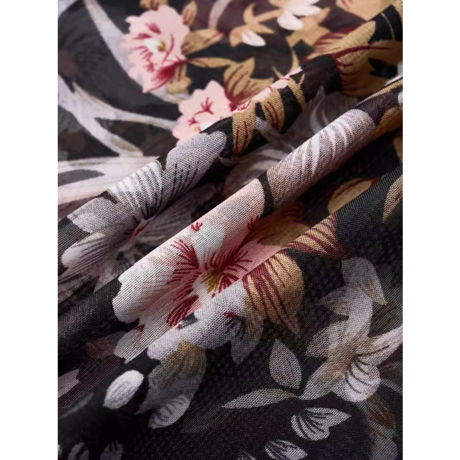 Sheer Floral Print Blouse with Flutter Sleeves Apparel and Accessories