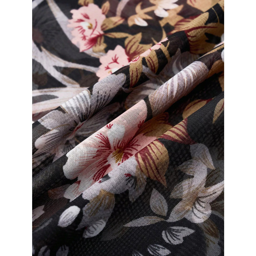 Sheer Floral Print Round Neck Blouse Apparel and Accessories
