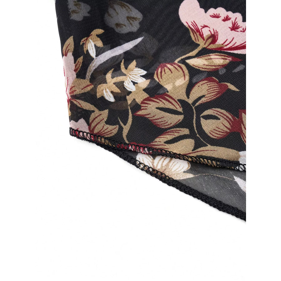 Sheer Floral Print Round Neck Blouse Apparel and Accessories