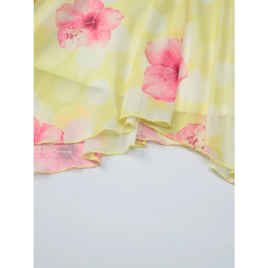 Sheer Floral Print Sleeveless Asymmetrical Mini Dress Apparel and Accessories