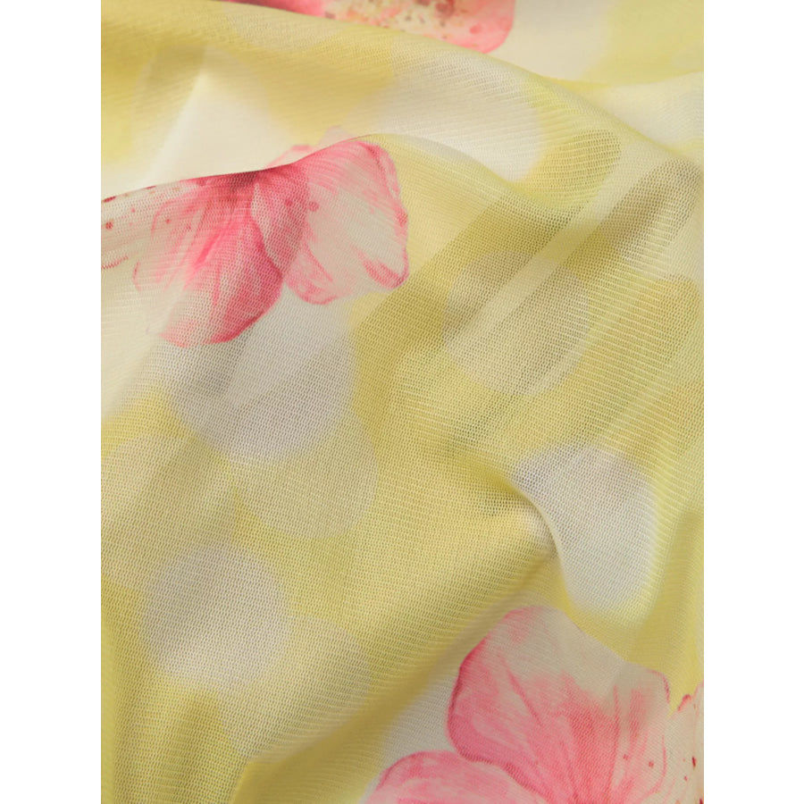 Sheer Floral Print Sleeveless Asymmetrical Mini Dress Apparel and Accessories