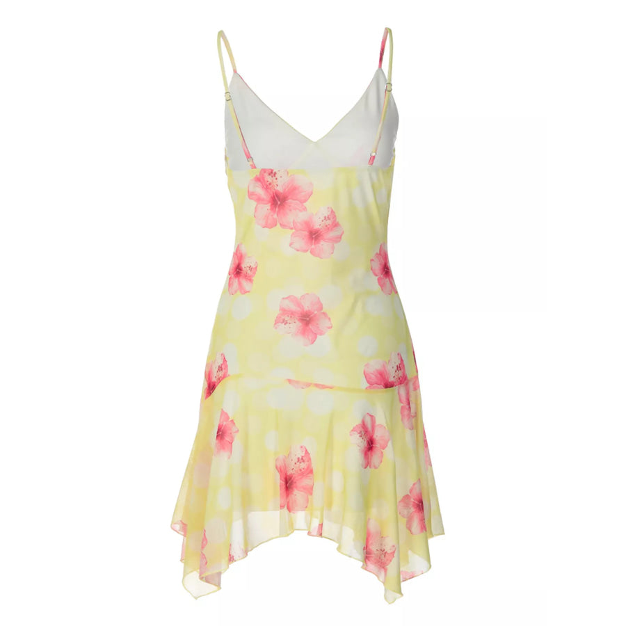 Sheer Floral Print Sleeveless Asymmetrical Mini Dress Apparel and Accessories