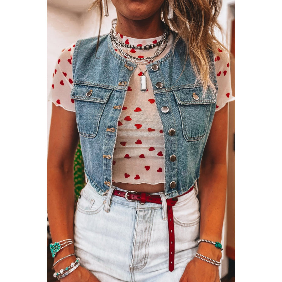 Sheer Heart Print Fitted Top Apparel and Accessories