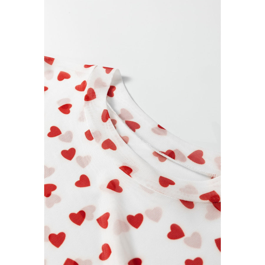 Sheer Heart Print Fitted Top Apparel and Accessories