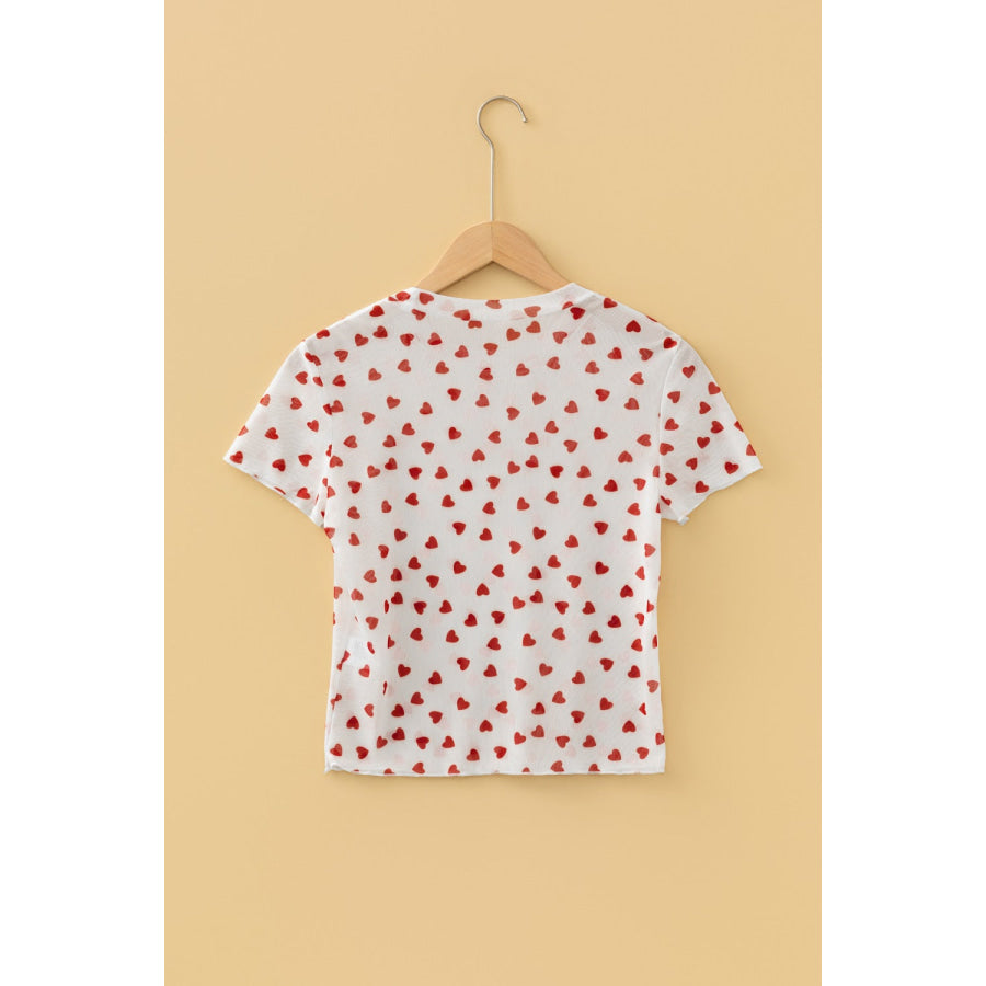 Sheer Heart Print Fitted Top Apparel and Accessories