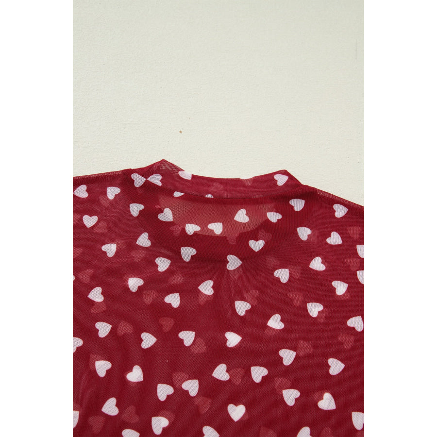 Sheer Heart Print Fitted Top Apparel and Accessories