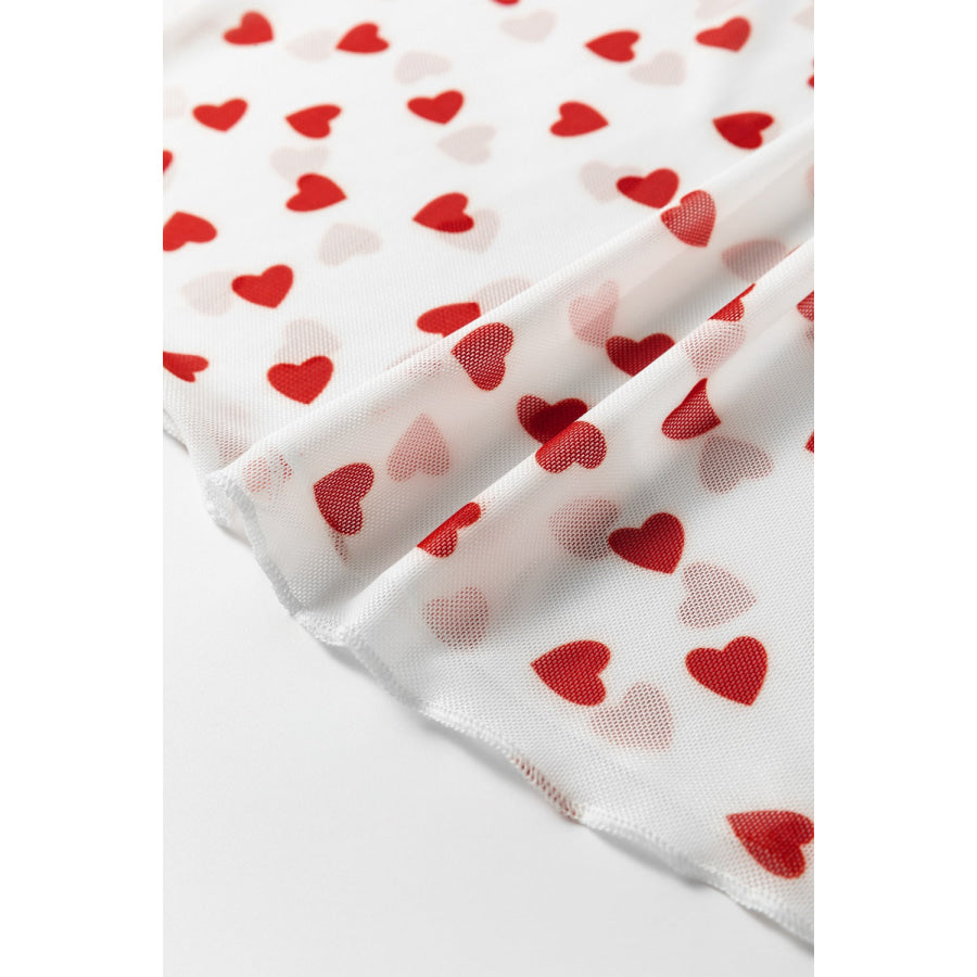 Sheer Heart Print Fitted Top Apparel and Accessories