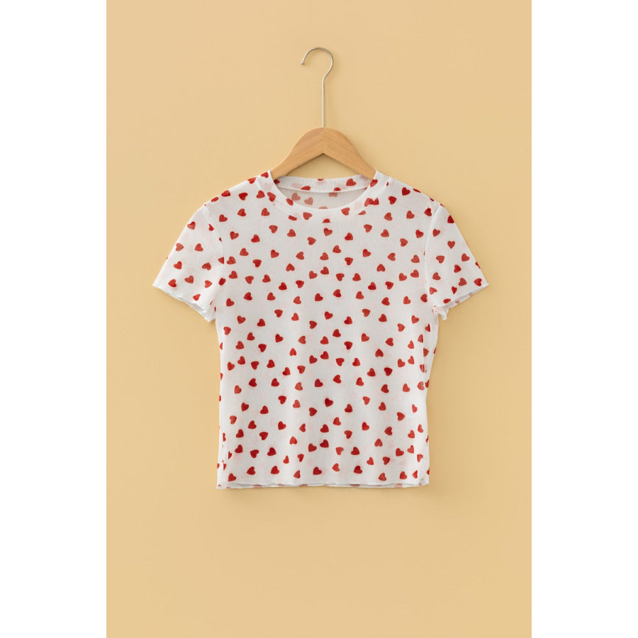 Sheer Heart Print Fitted Top Apparel and Accessories