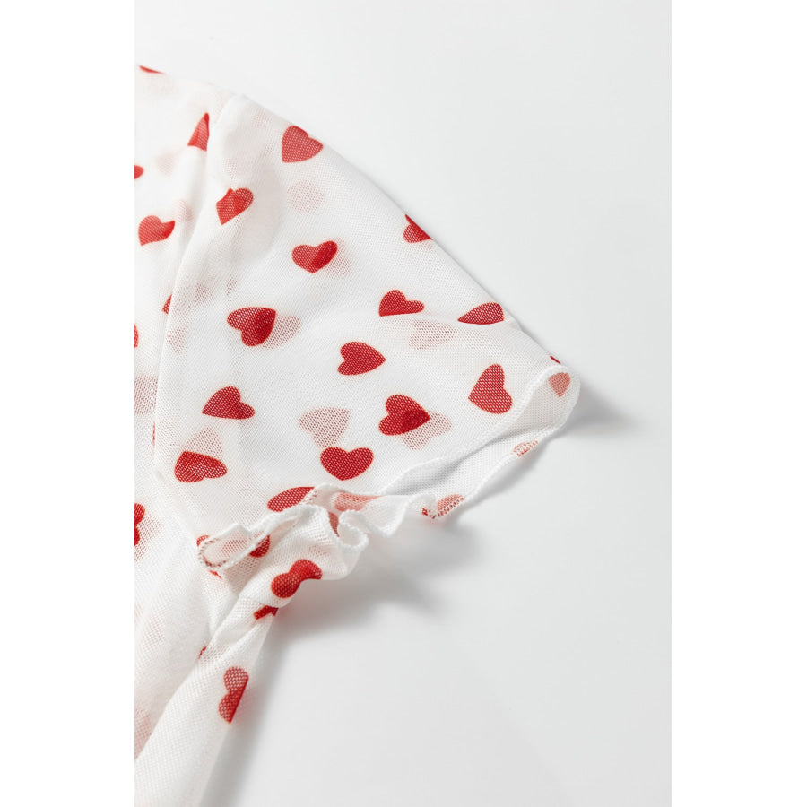 Sheer Heart Print Fitted Top Apparel and Accessories