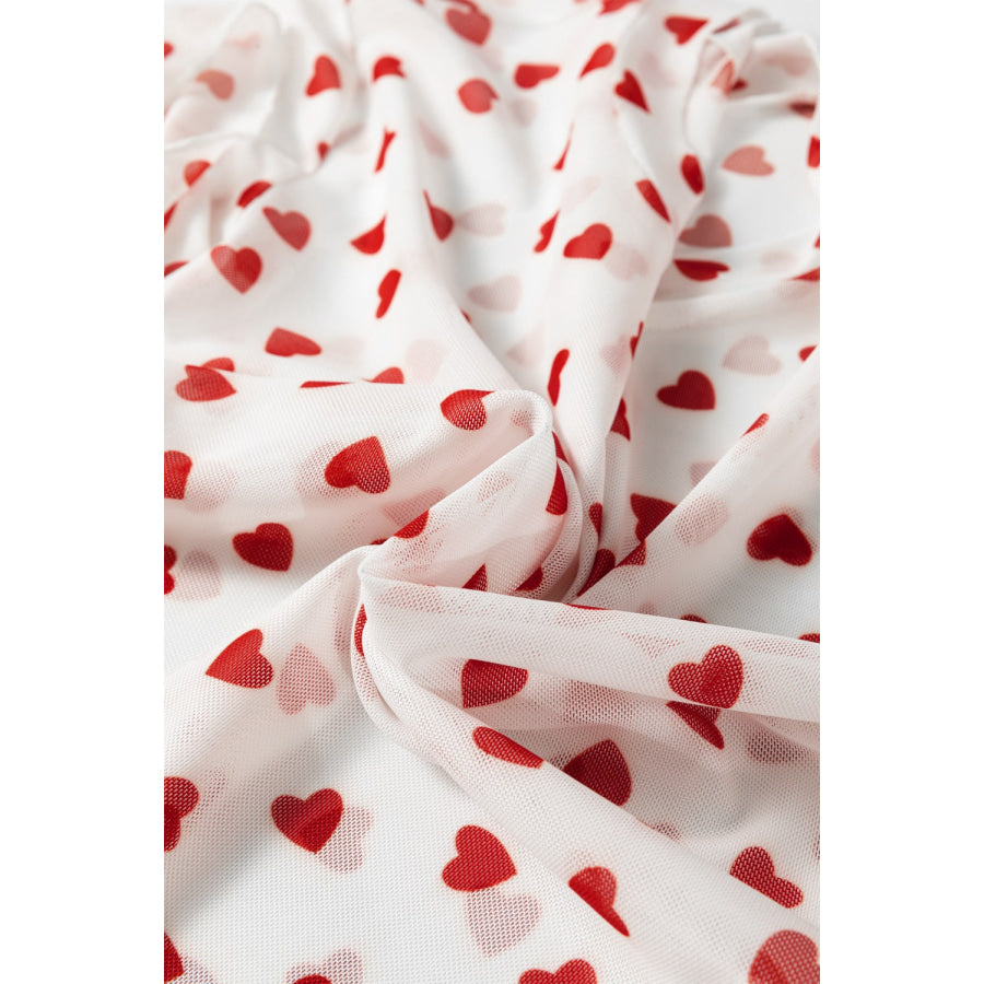Sheer Heart Print Fitted Top Apparel and Accessories