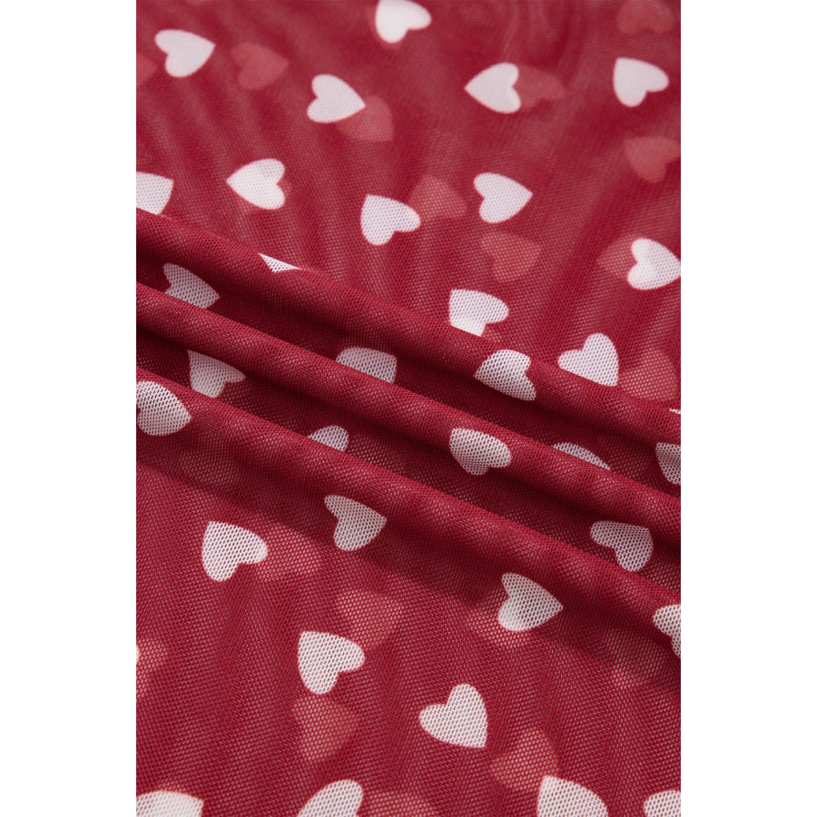 Sheer Heart Print Fitted Top Apparel and Accessories