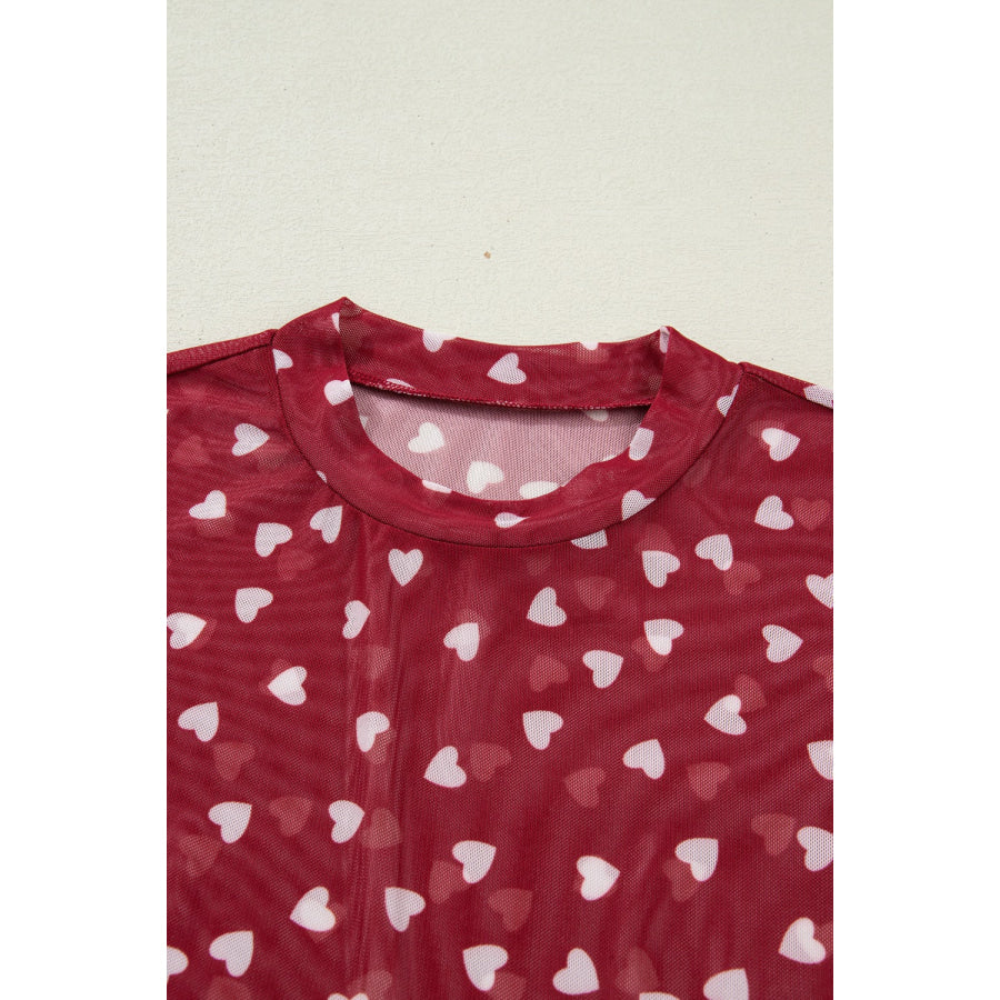 Sheer Heart Print Fitted Top Apparel and Accessories