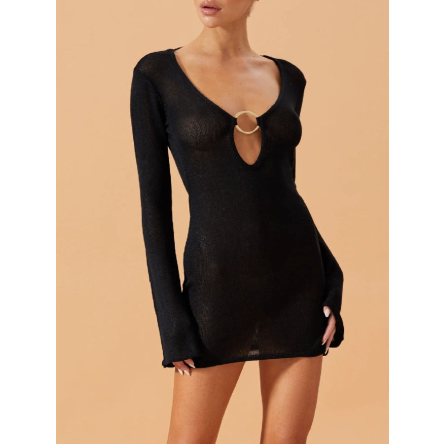 Sheer Knit Mini Cover-Up Dress Black / S Apparel and Accessories