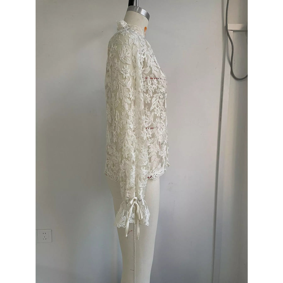 Sheer Lace Long Sleeve Shirt Apparel and Accessories