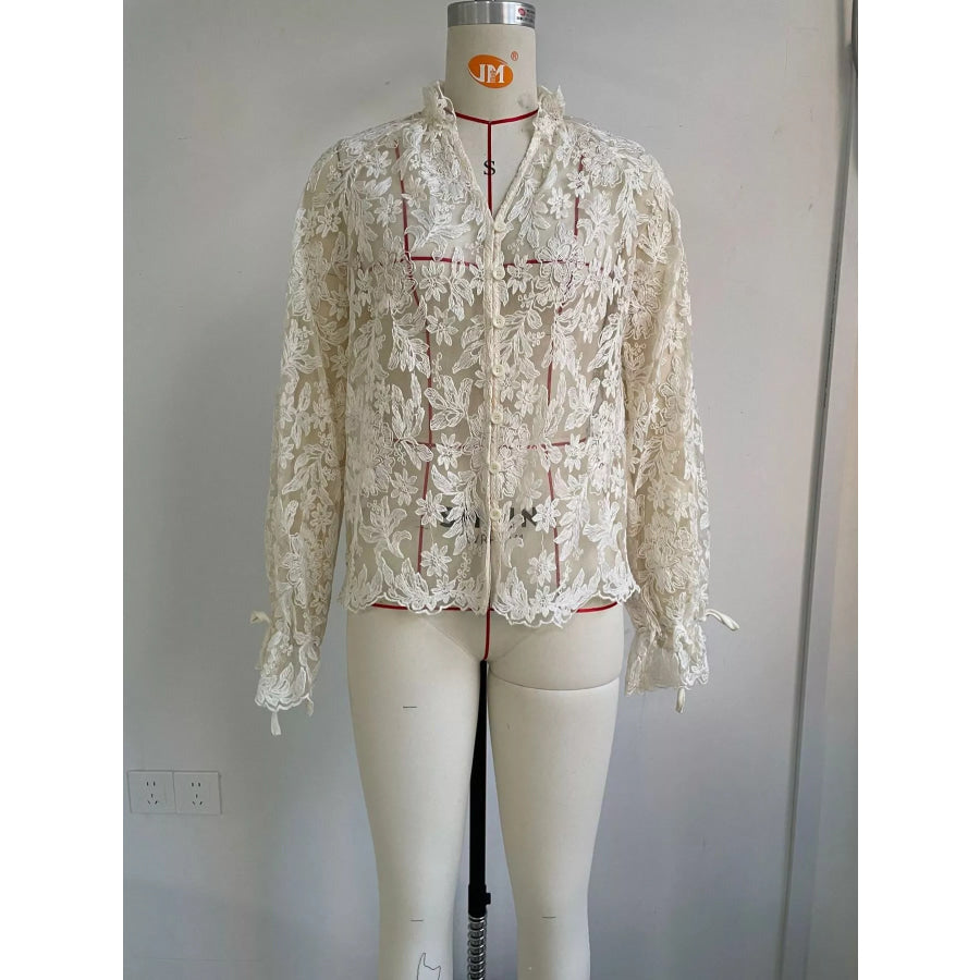 Sheer Lace Long Sleeve Shirt Apparel and Accessories
