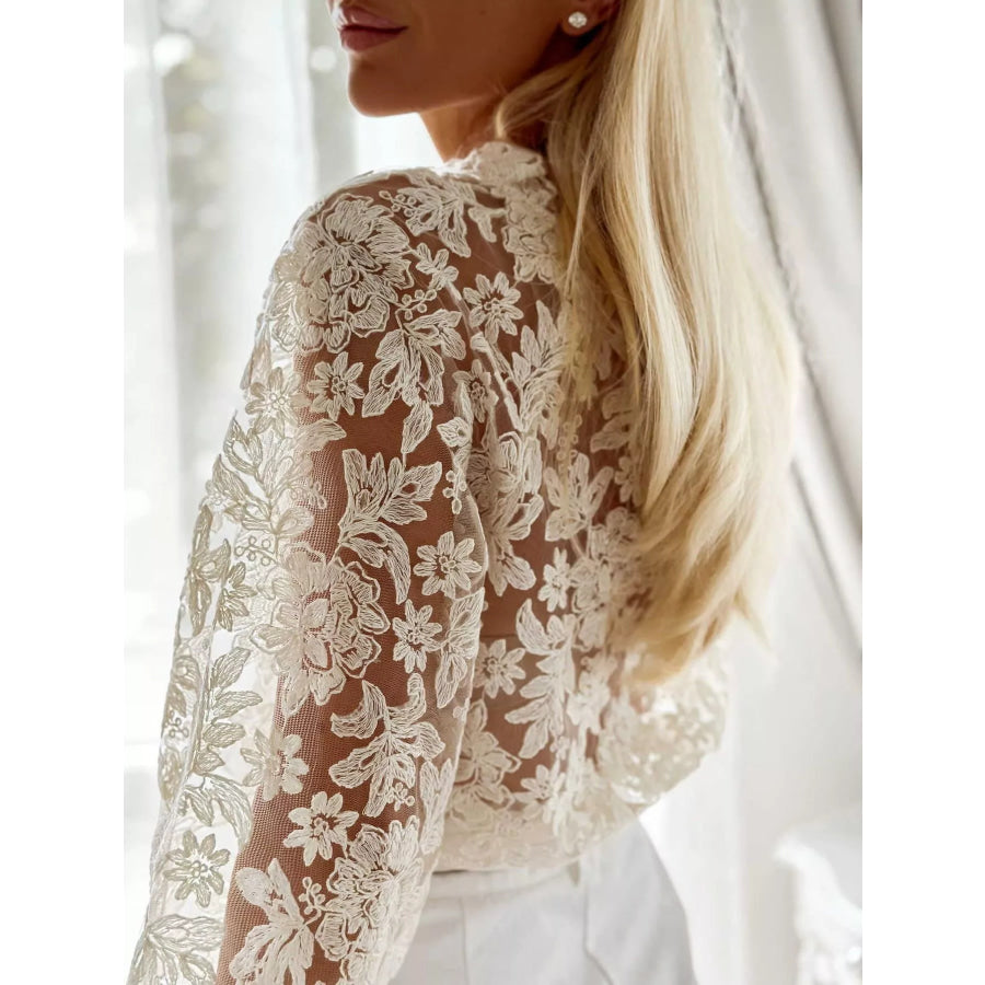 Sheer Lace Long Sleeve Shirt Apparel and Accessories