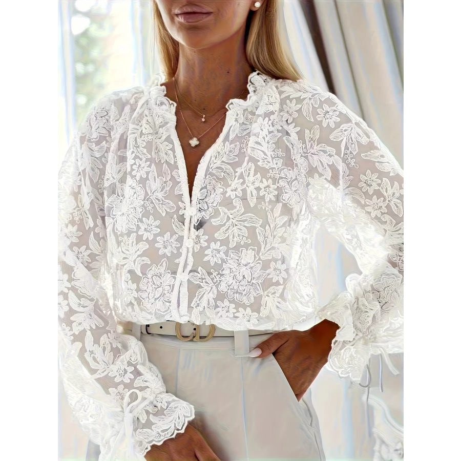 Sheer Lace Long Sleeve Shirt Apparel and Accessories