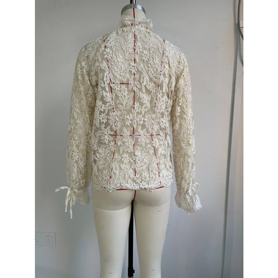 Sheer Lace Long Sleeve Shirt Apparel and Accessories