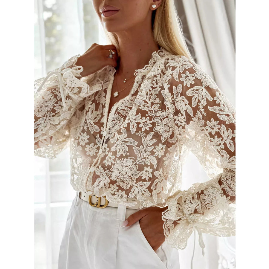 Sheer Lace Long Sleeve Shirt Apparel and Accessories