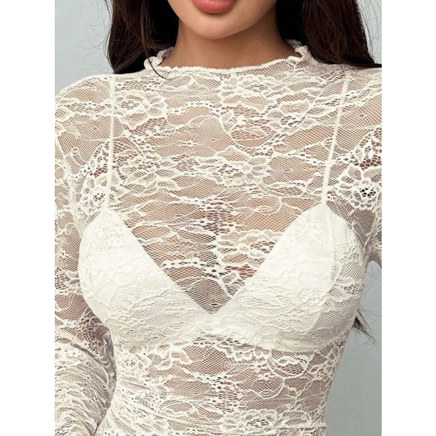 Sheer Lace Long Sleeve Top Apparel and Accessories