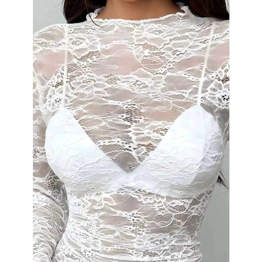 Sheer Lace Long Sleeve Top Apparel and Accessories