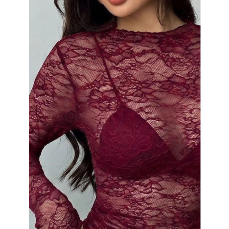 Sheer Lace Long Sleeve Top Apparel and Accessories