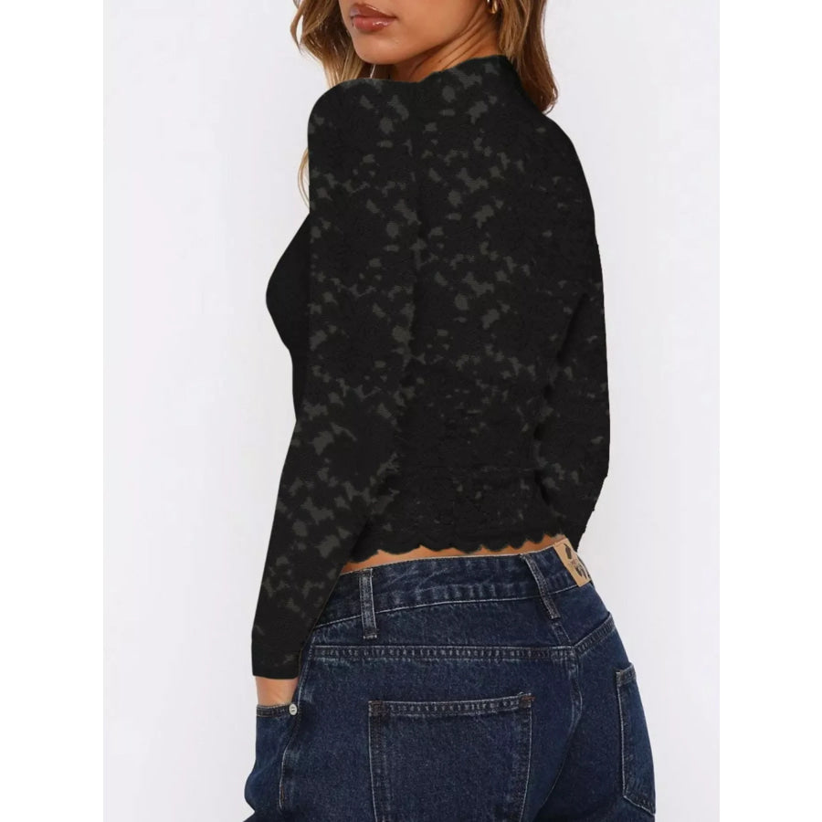 Sheer Lace Long Sleeve V-Neck Top Apparel and Accessories