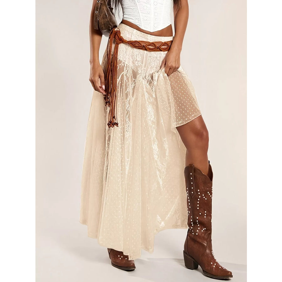 Sheer Lace Maxi Skirt Apricot / S Apparel and Accessories