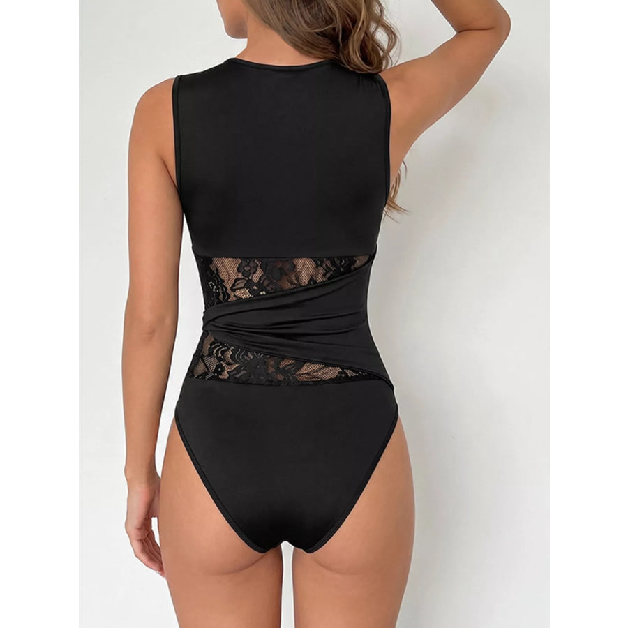 Sheer Lace Panel Sleeveless Bodysuit Apparel and Accessories