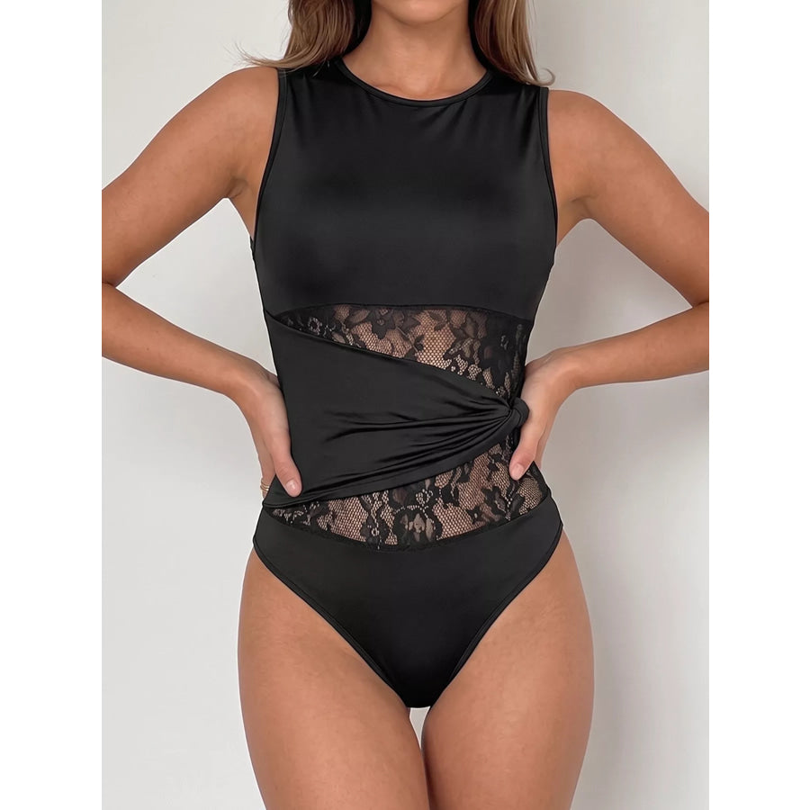 Sheer Lace Panel Sleeveless Bodysuit Apparel and Accessories