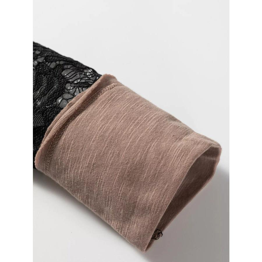 Sheer Lace Patchwork Casual Long Sleeve Tee Apparel and Accessories