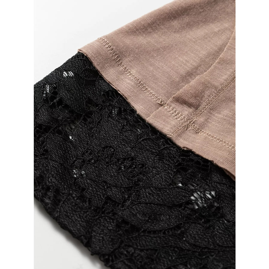 Sheer Lace Patchwork Casual Long Sleeve Tee Apparel and Accessories